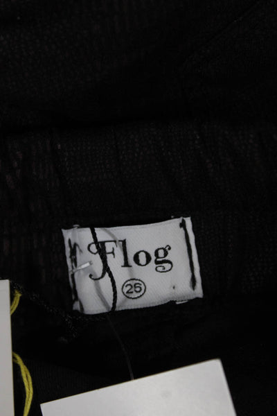 Flog Women Jogger Pants Black Drawstring Geometric Cotton Size 26