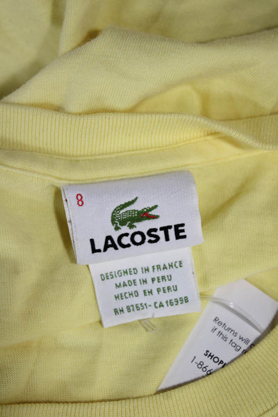 Lacoste Mens Yellow T-Shirt Crew Neck Short Sleeve Size 8