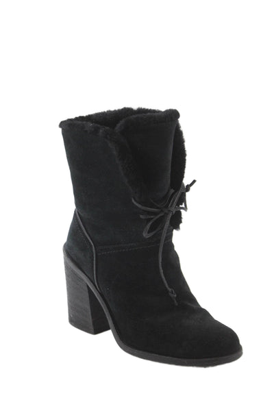 Ugg Womens Shearling Lace Up Jerene Ankle Boots Black Size 6