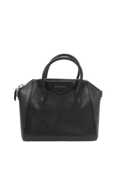Givenchy Womens Leather Silver Tone Zipper Closure Shoulder Handbag Black