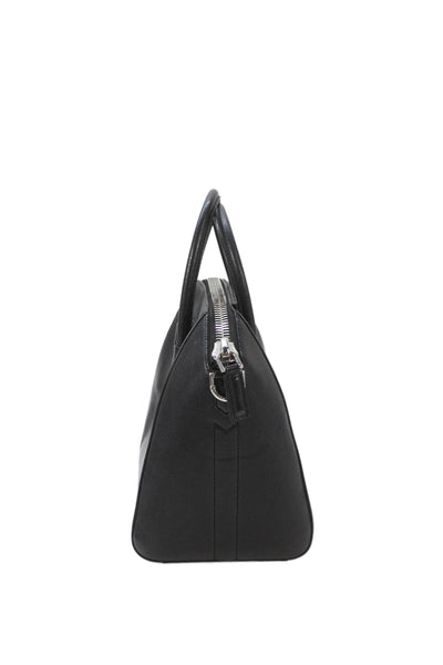 Givenchy Womens Leather Silver Tone Zipper Closure Shoulder Handbag Black