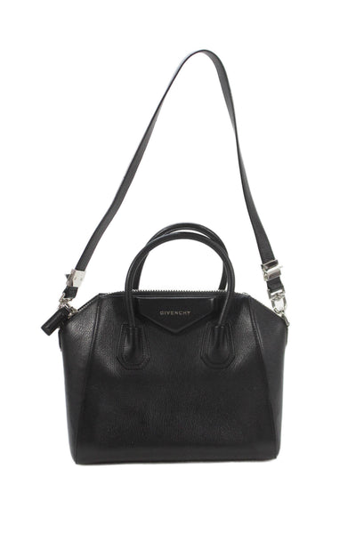 Givenchy Womens Leather Silver Tone Zipper Closure Shoulder Handbag Black