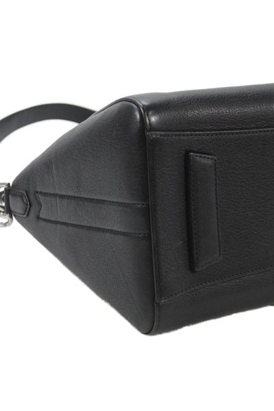 Givenchy Womens Leather Silver Tone Zipper Closure Shoulder Handbag Black