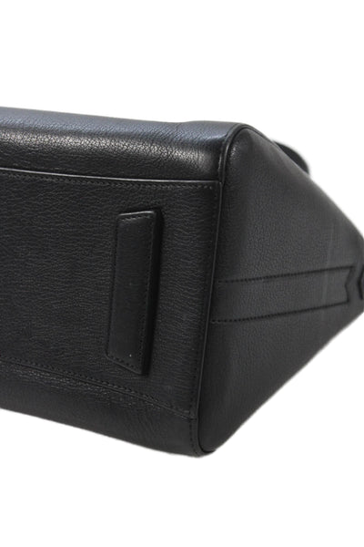 Givenchy Womens Leather Silver Tone Zipper Closure Shoulder Handbag Black