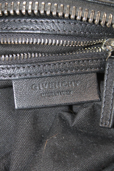 Givenchy Womens Leather Silver Tone Zipper Closure Shoulder Handbag Black