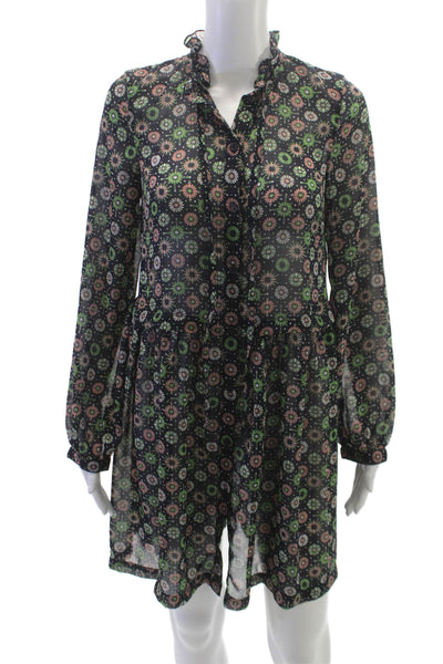 French Connection Women Shirt Dress Multicolor Chiffon Long Sleeve Size 0