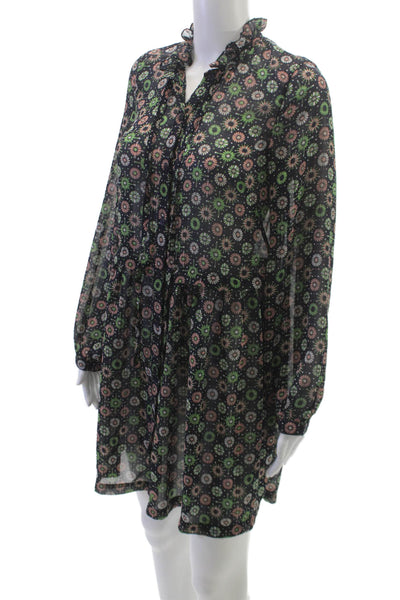 French Connection Women Shirt Dress Multicolor Chiffon Long Sleeve Size 0
