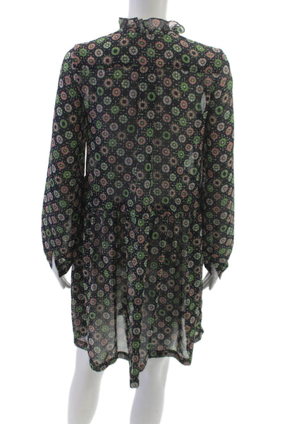 French Connection Women Shirt Dress Multicolor Chiffon Long Sleeve Size 0