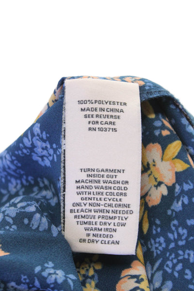 Nanette Lepore Women Blue Floral Collared Blouse 3/4 Sleeve Size S