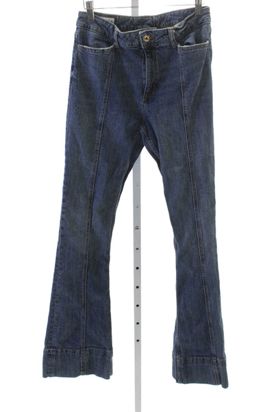 Zara Women Wide Leg Jeans Blue Cotton Mid Rise Size 8