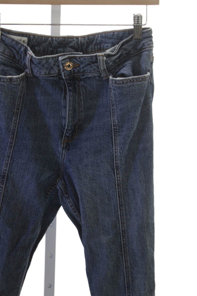 Zara Women Wide Leg Jeans Blue Cotton Mid Rise Size 8