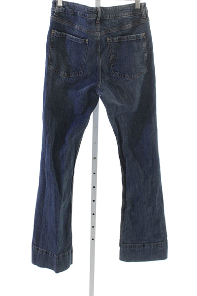 Zara Women Wide Leg Jeans Blue Cotton Mid Rise Size 8