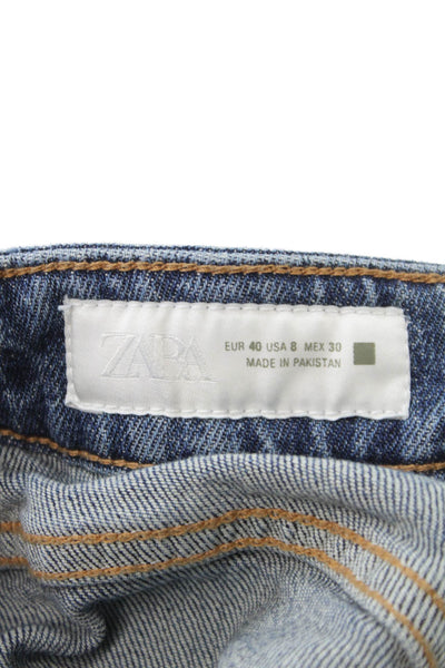 Zara Women Wide Leg Jeans Blue Cotton Mid Rise Size 8
