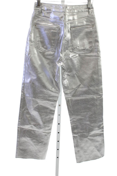 Zara Women Silver Straight Jeans Cotton Button Mid Rise Size 2