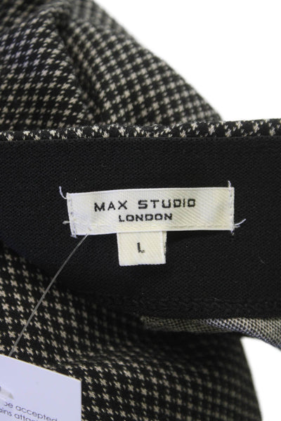 Max Studio Women Dress Pants Houndstooth Black Polyester Pull On Size L