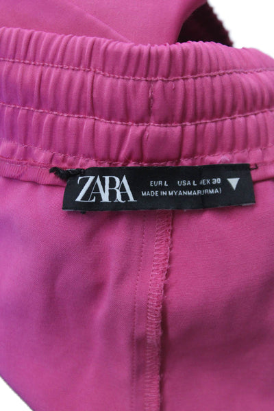 Zara Women Sweat Shorts Pink Drawstring Viscose Size L