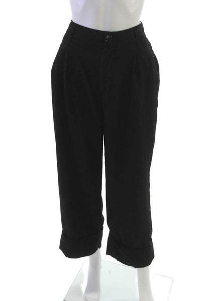 Ganni Womens Cropped Black Polyester Pants Button Closure Size 38