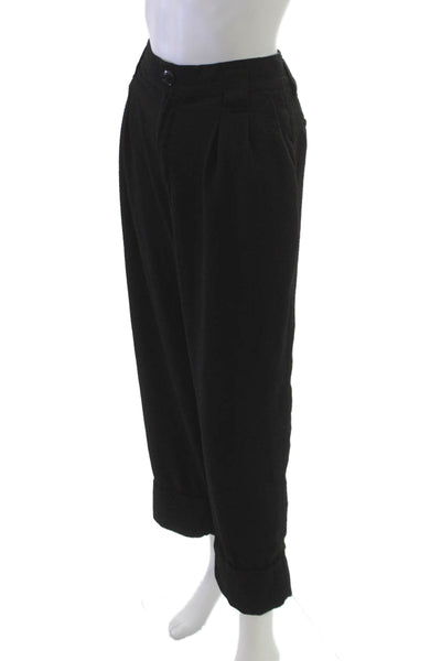 Ganni Womens Cropped Black Polyester Pants Button Closure Size 38