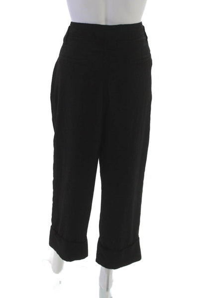 Ganni Womens Cropped Black Polyester Pants Button Closure Size 38