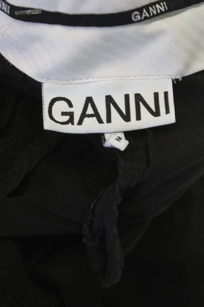 Ganni Womens Cropped Black Polyester Pants Button Closure Size 38