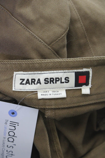 Zara Womens Cargo Pants Brown Cotton Button Closure Size S