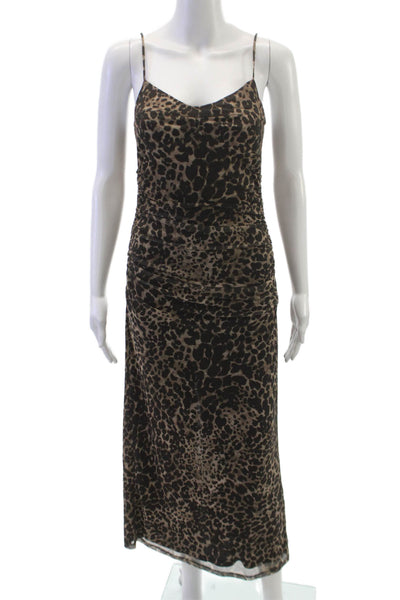 MNG Womens Slip Dress Black V-Neck Midi Sleeveless Animal Print Size 4