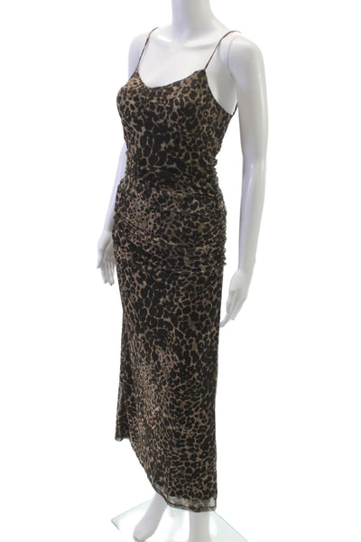 MNG Womens Slip Dress Black V-Neck Midi Sleeveless Animal Print Size 4