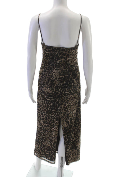 MNG Womens Slip Dress Black V-Neck Midi Sleeveless Animal Print Size 4