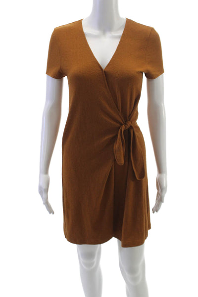 Madewell Womens Wrap Dress Brown V Neck Short Sleeve Tie Size XS