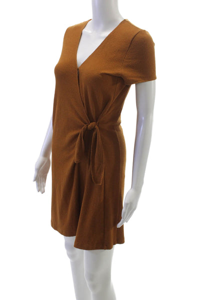 Madewell Womens Wrap Dress Brown V Neck Short Sleeve Tie Size XS