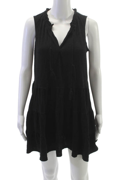 Max Studio Women Black V-Neck Trapeze Swing Dress Sleeveless Short Size XS