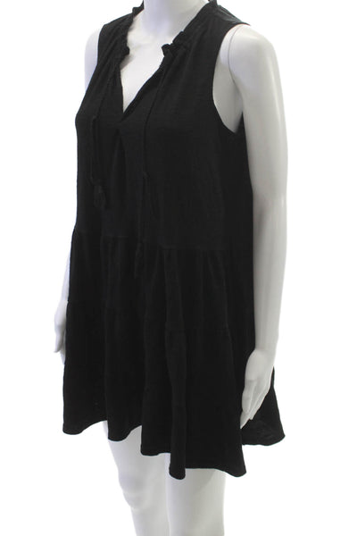 Max Studio Women Black V-Neck Trapeze Swing Dress Sleeveless Short Size XS
