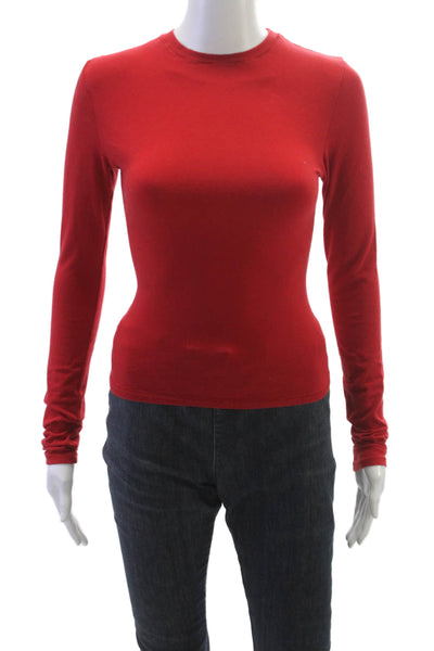 Skims Womens Basic Red Long Sleeve Crew Neck T-Shirt Size S