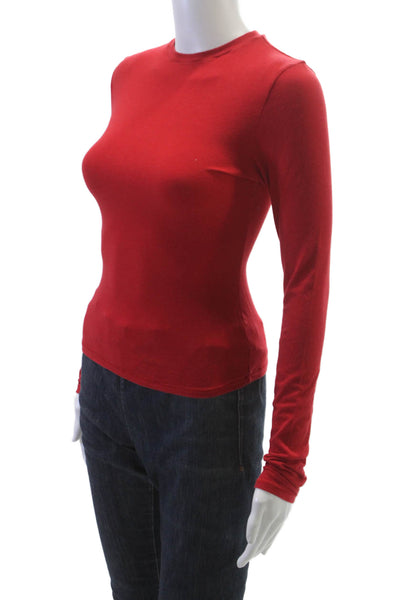 Skims Womens Basic Red Long Sleeve Crew Neck T-Shirt Size S