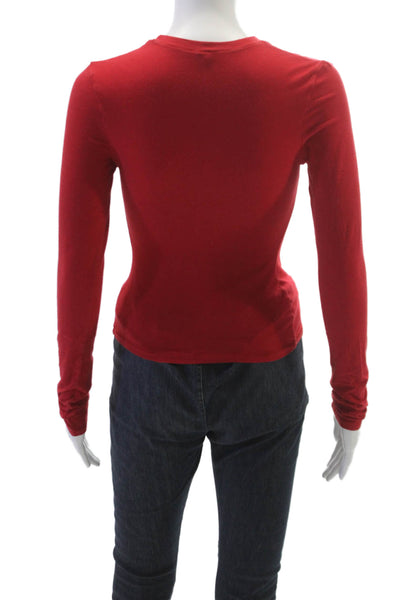 Skims Womens Basic Red Long Sleeve Crew Neck T-Shirt Size S