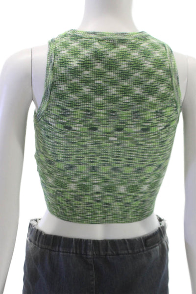 White Fox Women Cropped Tank Sleeveless Crew Neck Green Size S