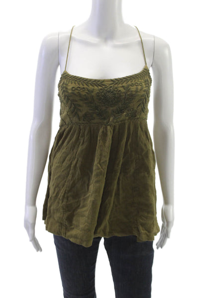 Free People Womens Floral Rayon Scoop Neck Camisole Sleeveless Green Size M