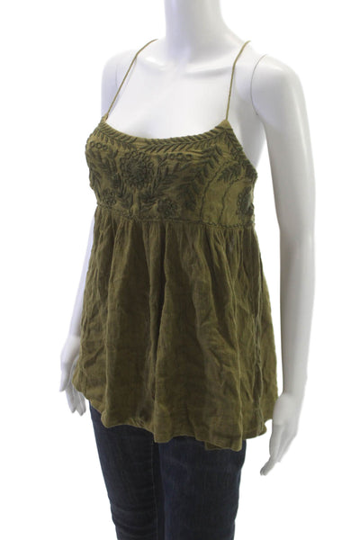 Free People Womens Floral Rayon Scoop Neck Camisole Sleeveless Green Size M