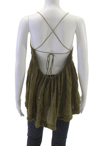Free People Womens Floral Rayon Scoop Neck Camisole Sleeveless Green Size M