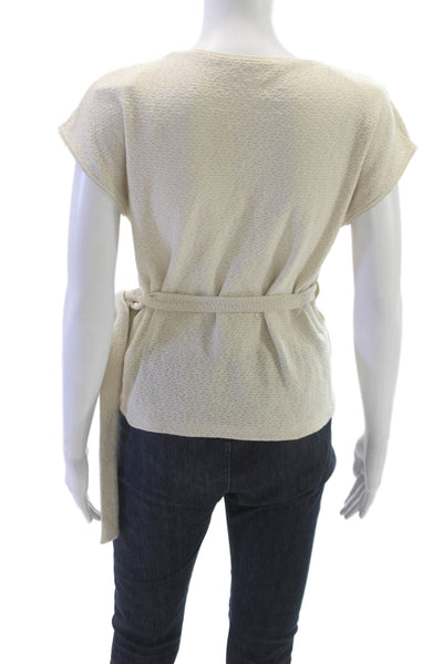 Zara Women Basic Ivory V-Neck Short Sleeve Polyester Blouse Spring Size S