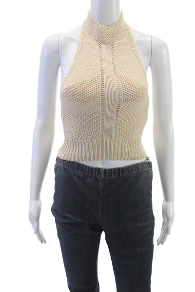 Zara Womens Beige Cropped Halter Tank Cotton Button Sleeveless Top Size XS