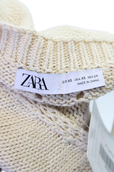 Zara Womens Beige Cropped Halter Tank Cotton Button Sleeveless Top Size XS