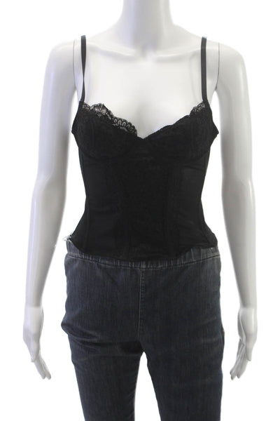 Ten Womens Corset Top Black Nylon V Neck Sleeveless Hook Eye Size S