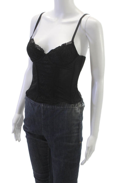 Ten Womens Corset Top Black Nylon V Neck Sleeveless Hook Eye Size S