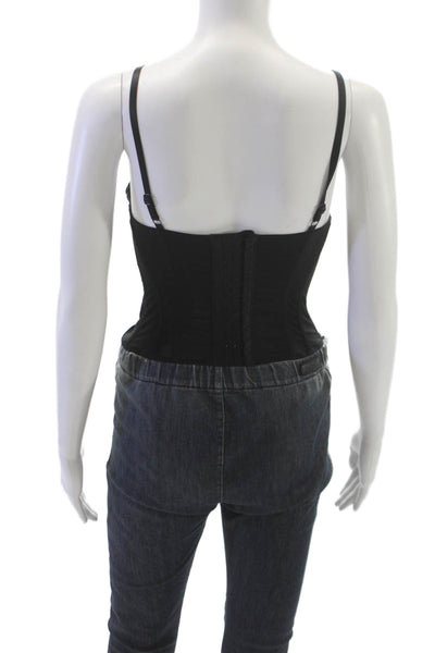 Ten Womens Corset Top Black Nylon V Neck Sleeveless Hook Eye Size S