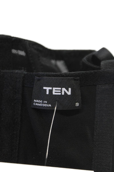 Ten Womens Corset Top Black Nylon V Neck Sleeveless Hook Eye Size S