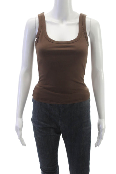 White Fox Womens Basic Sleeveless Scoop Neck Nylon Tank Brown Summer Size S