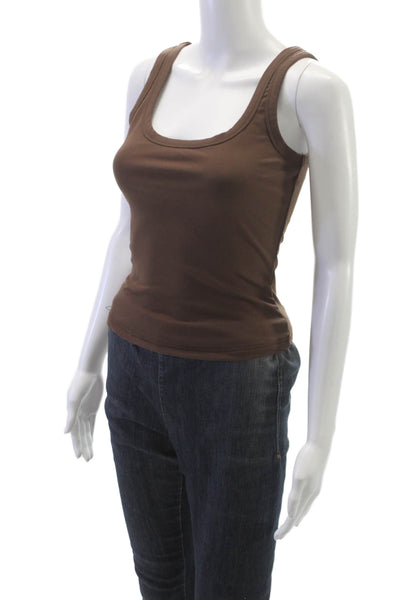White Fox Womens Basic Sleeveless Scoop Neck Nylon Tank Brown Summer Size S