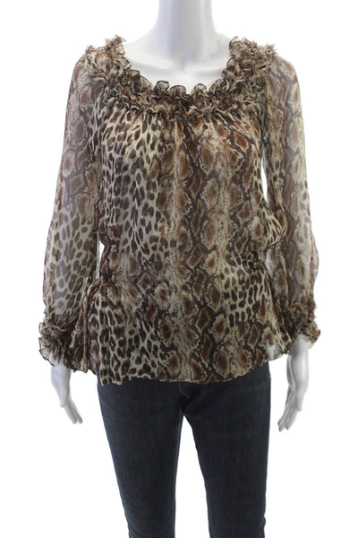 Paris Gordon Women Basic Brown Animal Print Longsleeve Blouse Size S