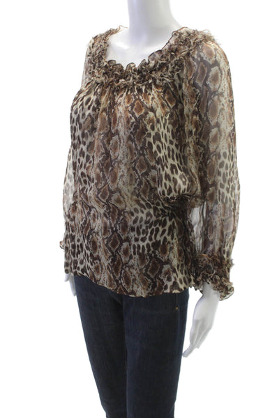 Paris Gordon Women Basic Brown Animal Print Longsleeve Blouse Size S